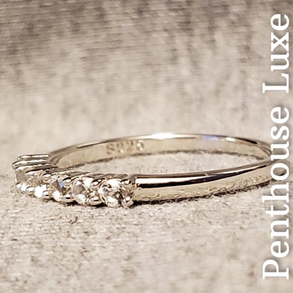 SOLID 925 Sterling Silver White Topaz Quarter Circle Band - Picture 2 of 6